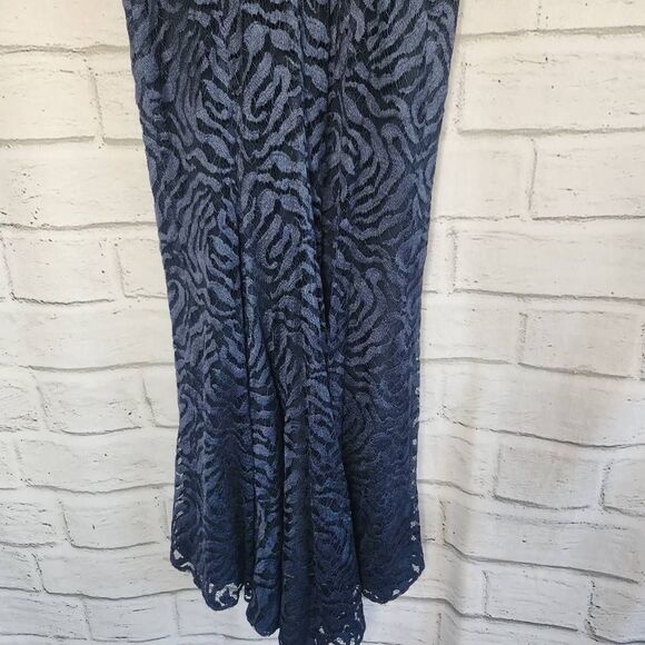 Monique Lhuillier Lined Lace Silk Gown Dress Navy Size 10 - Picture 12 of 16